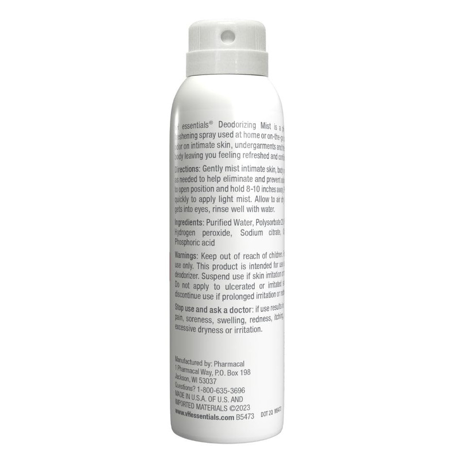 Vh Essentials Feminine Spray, Intimate Deodorizing Mist, Gentle Odor Eliminating Ph Balanced Formula, Sting Free, Alcohol Free, Continuous Spray, 3 Floz