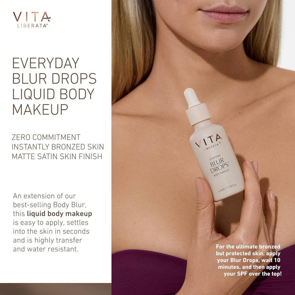 Vita Liberata Everyday Body Blur Drops Medium 1.59 Fl Oz, Body Makeup, Wash Off Tanning Drops, Water Resistant, Matte Satin Skin Finish