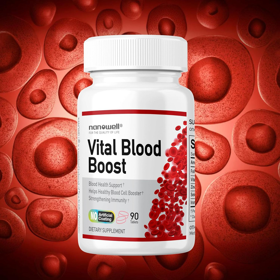 Vital Blood Boost - Dietary Supplement For White And Red Blood Cell Support - Iron With Selenium, Zinc, Vitamin B12 & Folic Acid - 90 Tablets X 3 Bottles, 270 Day Supply