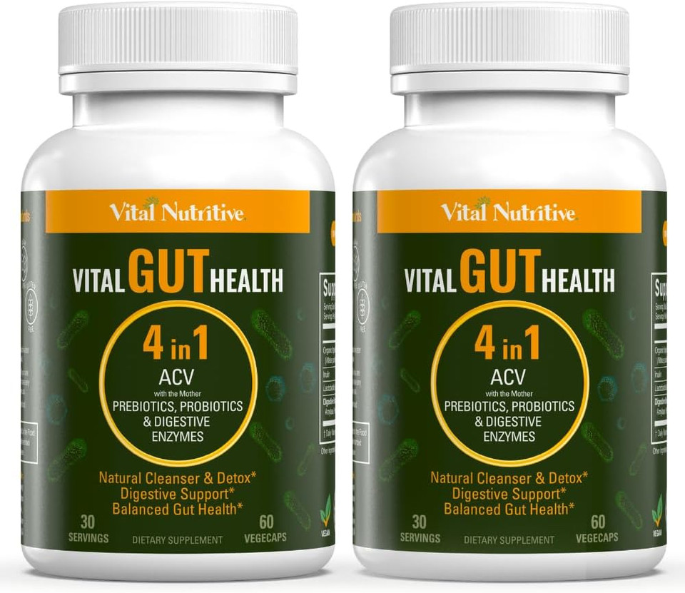 Vital Gut Health 4In1 Formula With Apple Cider Vinegar, Prebiotics & Probiotics, Digestive Enzymes For Strong Immunity Support And Complete Gut And Digestion Support- 60 Days Supply