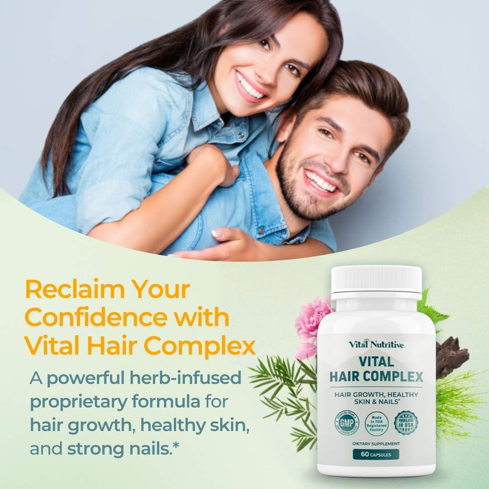 Vital Hair Complex -Hair Growth Vitamins For Women And Men -Biotin & Vitamin B -Hair Growth Supplement For Healthy Hair Skin & Nails -Hormone & Gluten Free -Hair Vitamins For Women