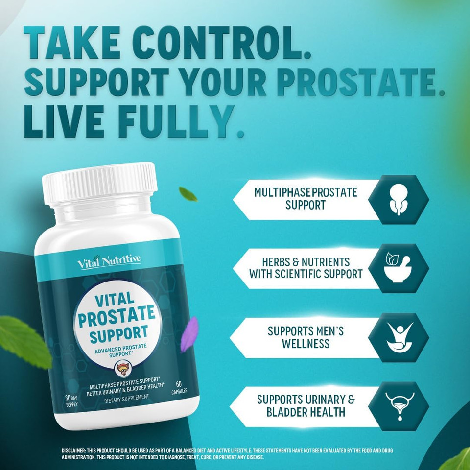 Vital Prostate Support Supplement For Men  Multiphase Herbal Formula With Saw Palmetto, Beta-Sitosterol & Zinc  Urinary Flow, Bladder Comfort & Prostate Health Supplements For Men  30 Days Supply