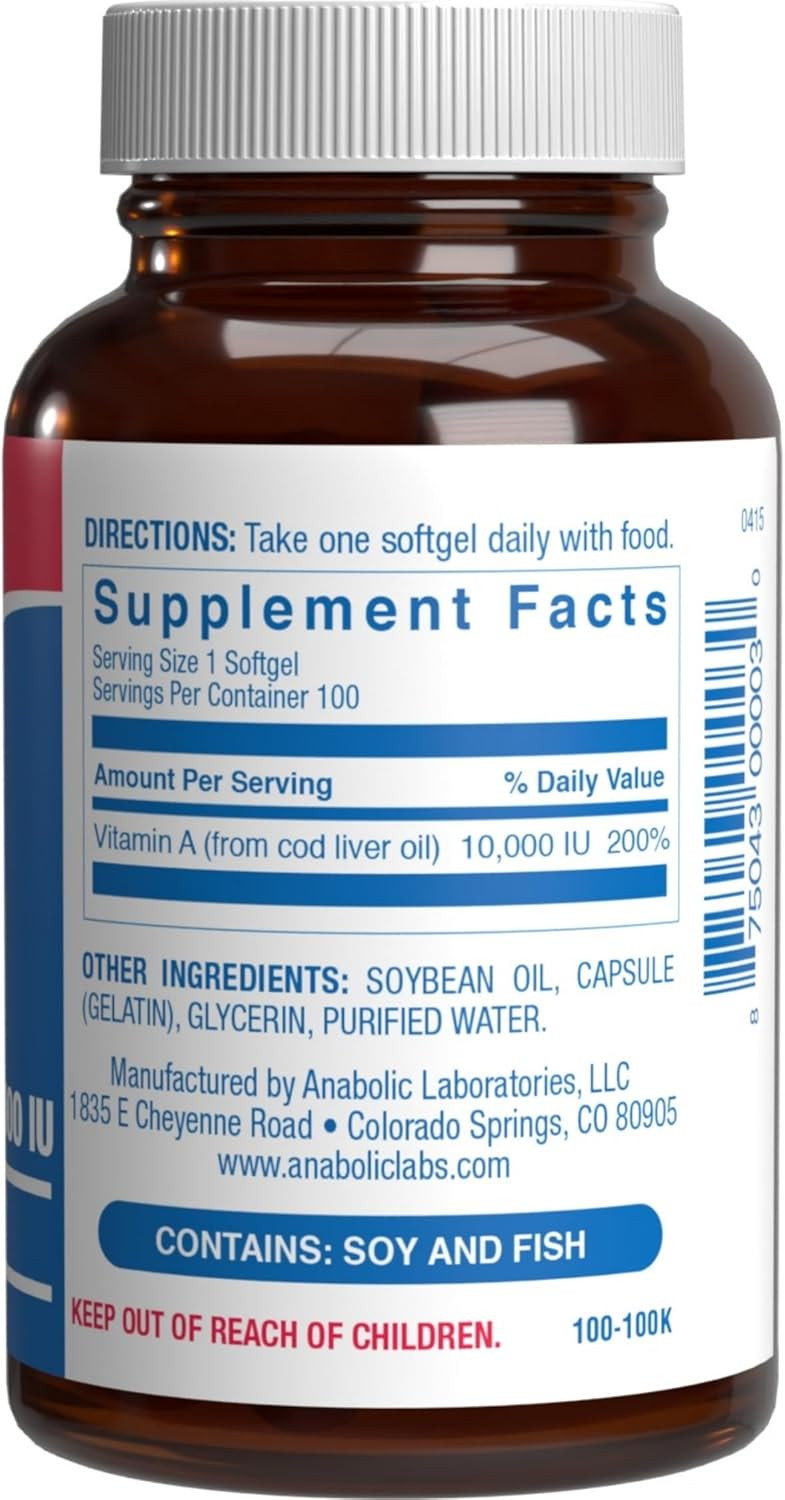 Vitamin A 10000 Iu Softgels - Clinical Formula Vitamin A Supplement From Cod Liver Oil With Broad Spectrum Retinoids For Eye Care Vision Support & Reproductive Health - Made In The Usa - 100 Servings