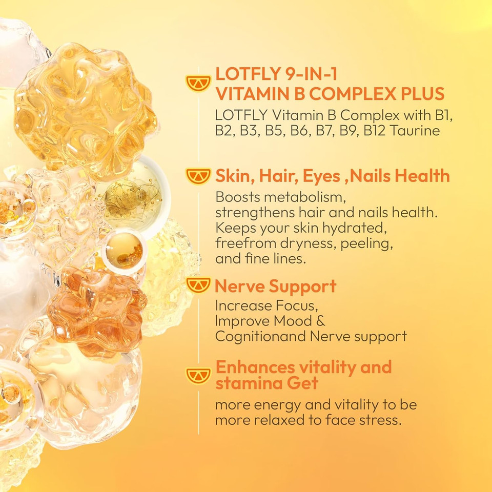 Vitamin B Complex With B1, B2, B3, B5, B6, B7, B9, B12 Taurine Immune Support, Energy Metabolism And Nervous System  Super B-Complex With Blood Orange Powder  120 Tablets For Men & Women