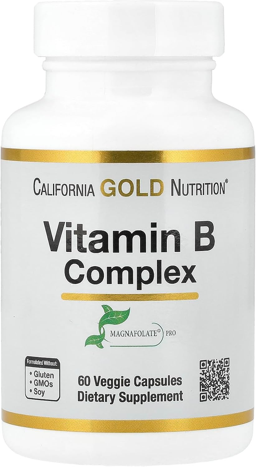 Vitamin B Complex, Thiamin B1, Riboflavin B2, Niacin B3, Pyridoxine B6, Biotin B7, Pantothenic Acid B5 And Pro Folate B9, Gluten Free, Non Gmo, 60 Veggie Capsules