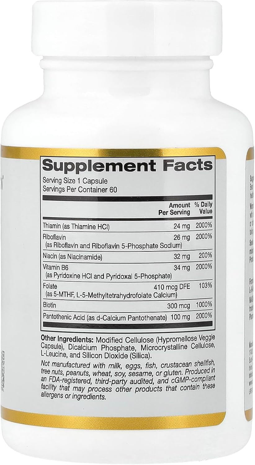 Vitamin B Complex, Thiamin B1, Riboflavin B2, Niacin B3, Pyridoxine B6, Biotin B7, Pantothenic Acid B5 And Pro Folate B9, Gluten Free, Non Gmo, 60 Veggie Capsules