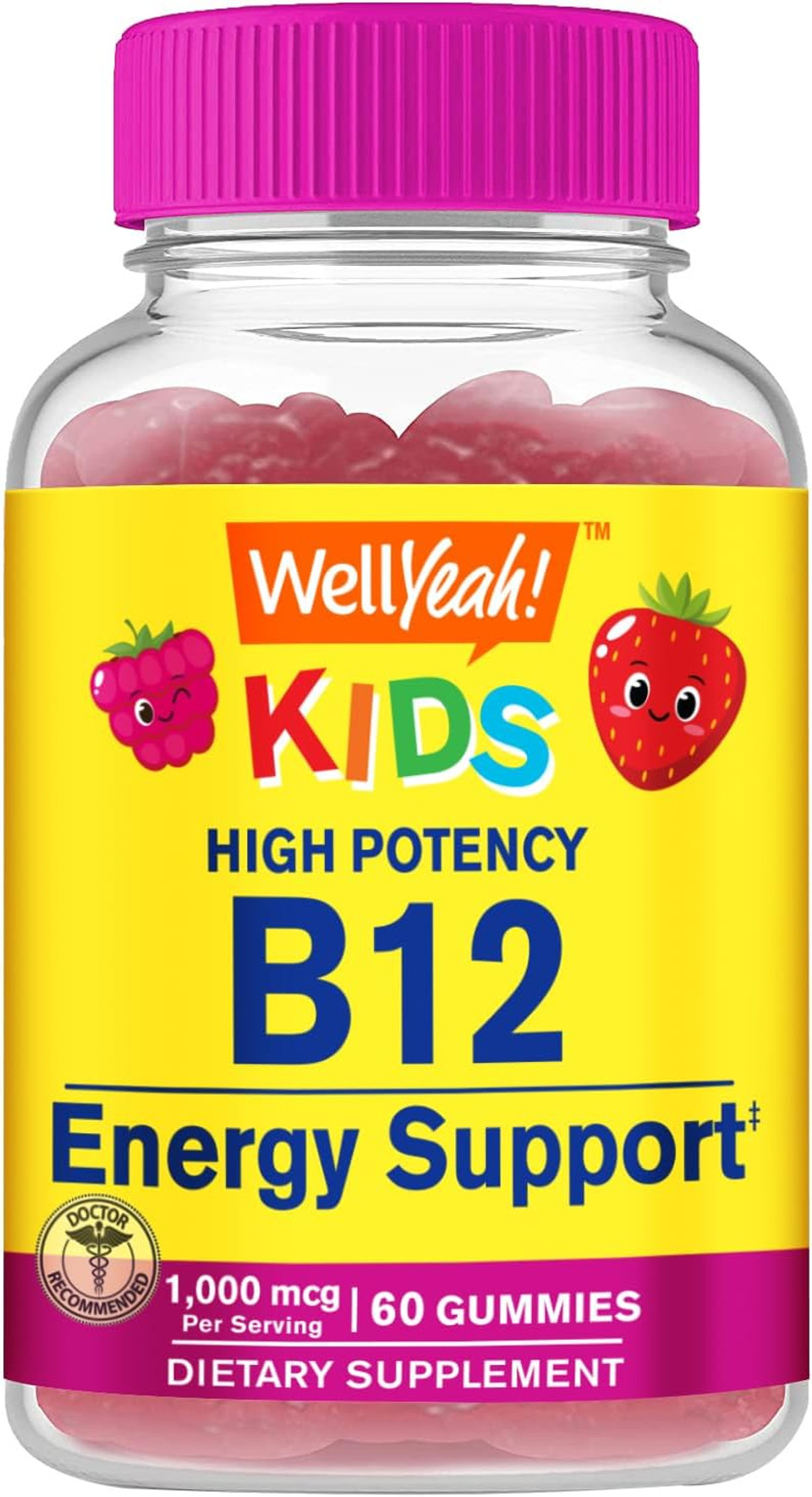 Vitamin B12 Gummies For Kids - Boost Energy, Improve Brain Function, And Strengthen Immune System - Non-Gmo, Gluten-Free - Great Tasting Berry Flavor - Easy To Chew - 60 Gummies
