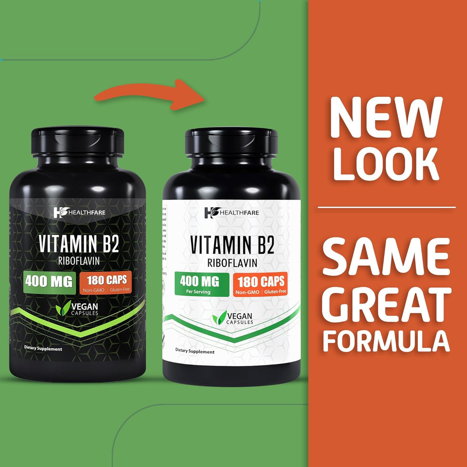 Vitamin B2 Riboflavin 400Mg | 180 Veg Capsules | Supplement | Gluten-Free | Non-Gmo