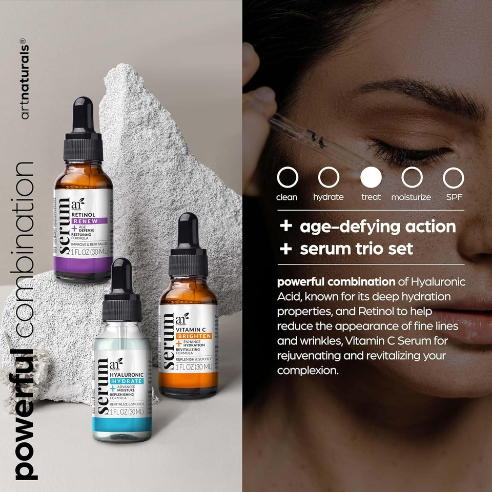 Vitamin C Serum Skin Care 4-Piece Set: Includes Retinol, Hyaluronic Acid & Niacinamide  Anti-Aging, Skin Brightening, Hydrating, Wrinkle Reduction, Dark Spot Corrector  3-Month Supply  Artnaturals