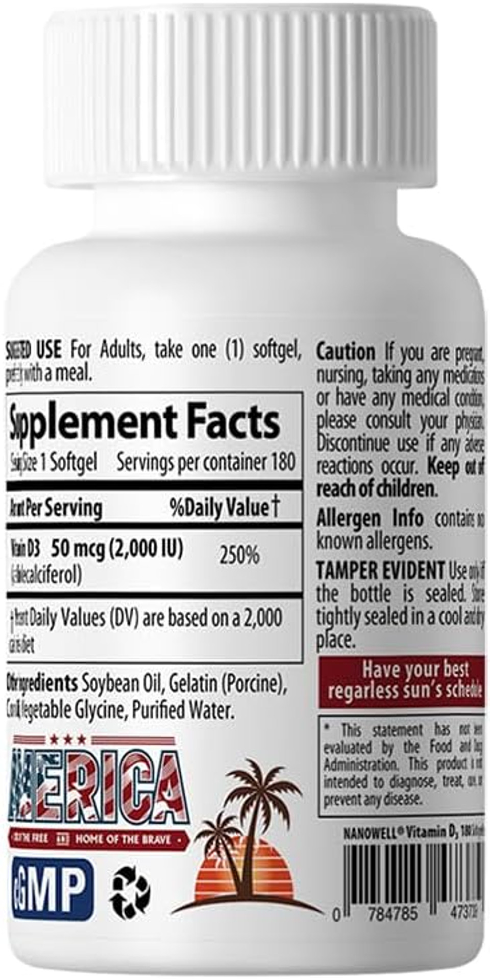 Vitamin D3 2000Iu (50 Mcg) - Bone, Muscle Health And Immune Support Supplement - 180 Tablets, 180 Day Supply