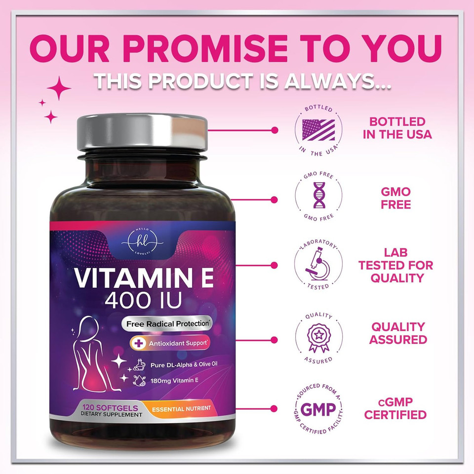 Vitamin E For Women And Men - 180 Mg (400 Iu) Dl-Alpha - Powerful Antioxidant Dietary Supplement - Hair, Skin, & Immune Health Support - Easily Absorbed Form, Non-Gmo & Gluten Free - 120 Softgels