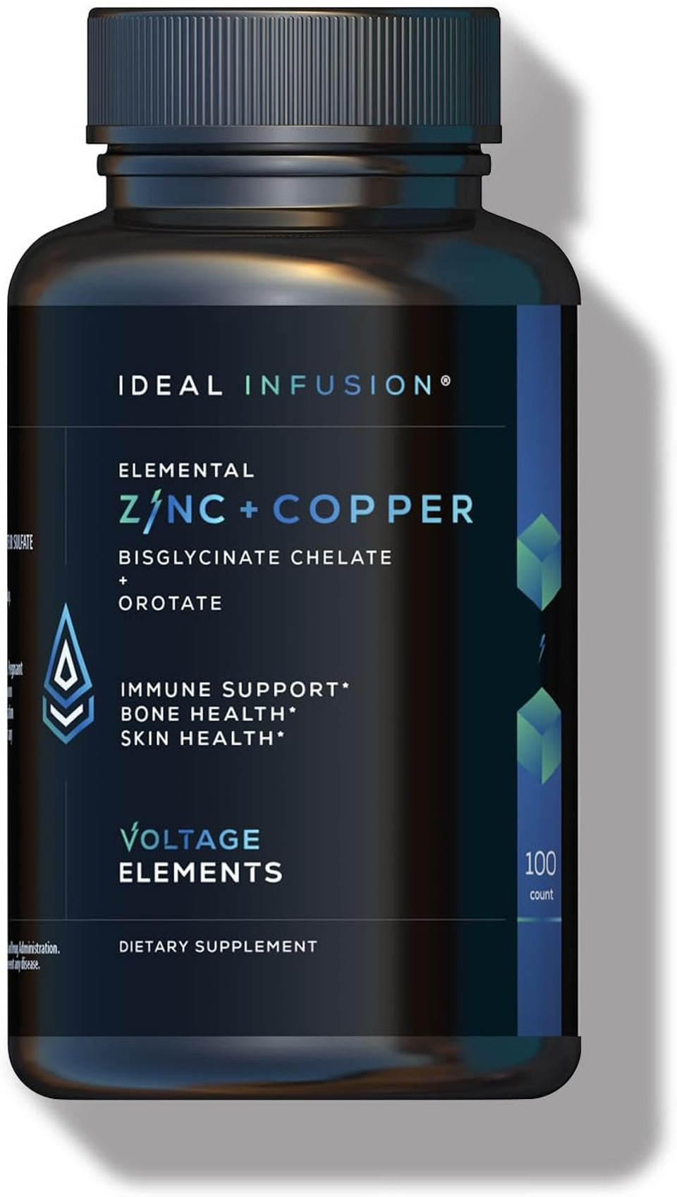 Voltage Elements Zinc Bisglycinate + Orotate 245Mg With Copper Chelate: Muscle & Skin Health, Hormone Balance - Elemental Zinc 50Mg (100 Servings) Vegan