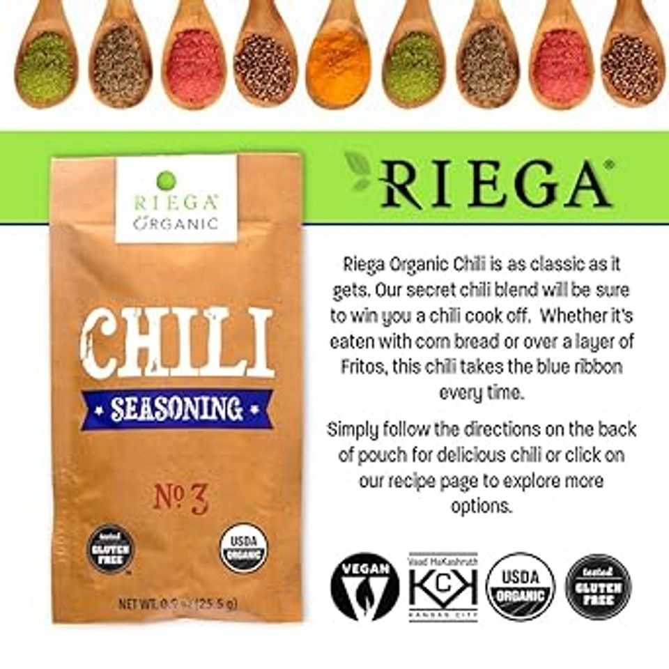 Riega Organic Chili Seasoning Powder Mix, .9 Ounce (Pack of 8)