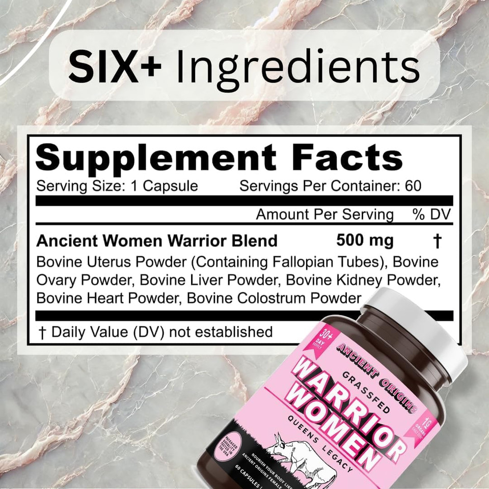 Warrior Women'S Beef Organ Superfood Supplement (Beef Heart, Liver, Colostrom & 4 More) - 100% Grass Fed & Grass Finished - Balance Hormones, Energy, & More For Women (60 Capsules, 500 Mg Each)