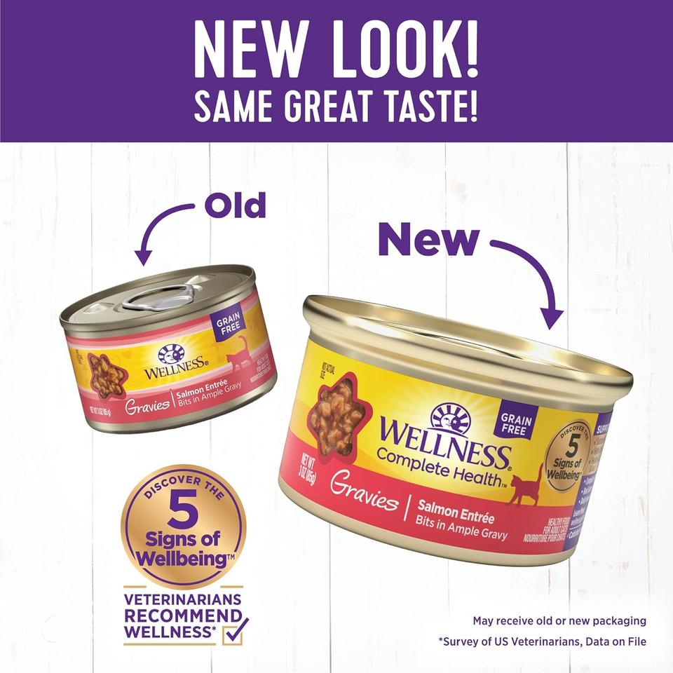 Wellness Complete Health Gravy Adult Wet Cat Food, Natural, Protein-Rich, Grain Free, 3 Ounce , 12 Pack, (Salmon Entree)