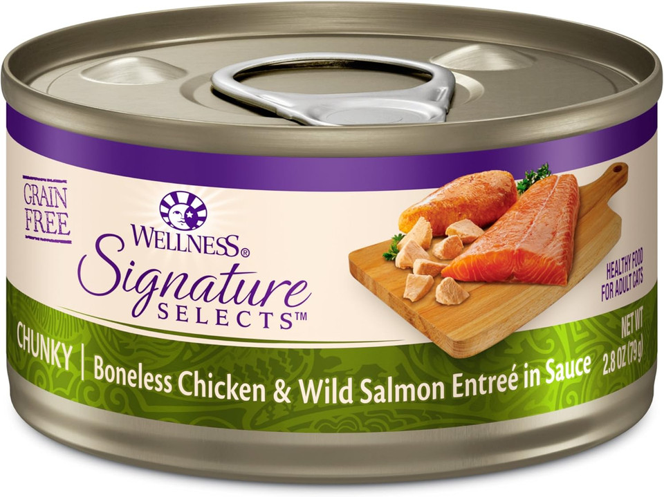 Wellness Core Signature Selects Chunky Adult Wet Cat Food, Natural, Protein-Rich, Grain Free, 2.8 Ounce, 12 Pack (Chicken & Salmon)