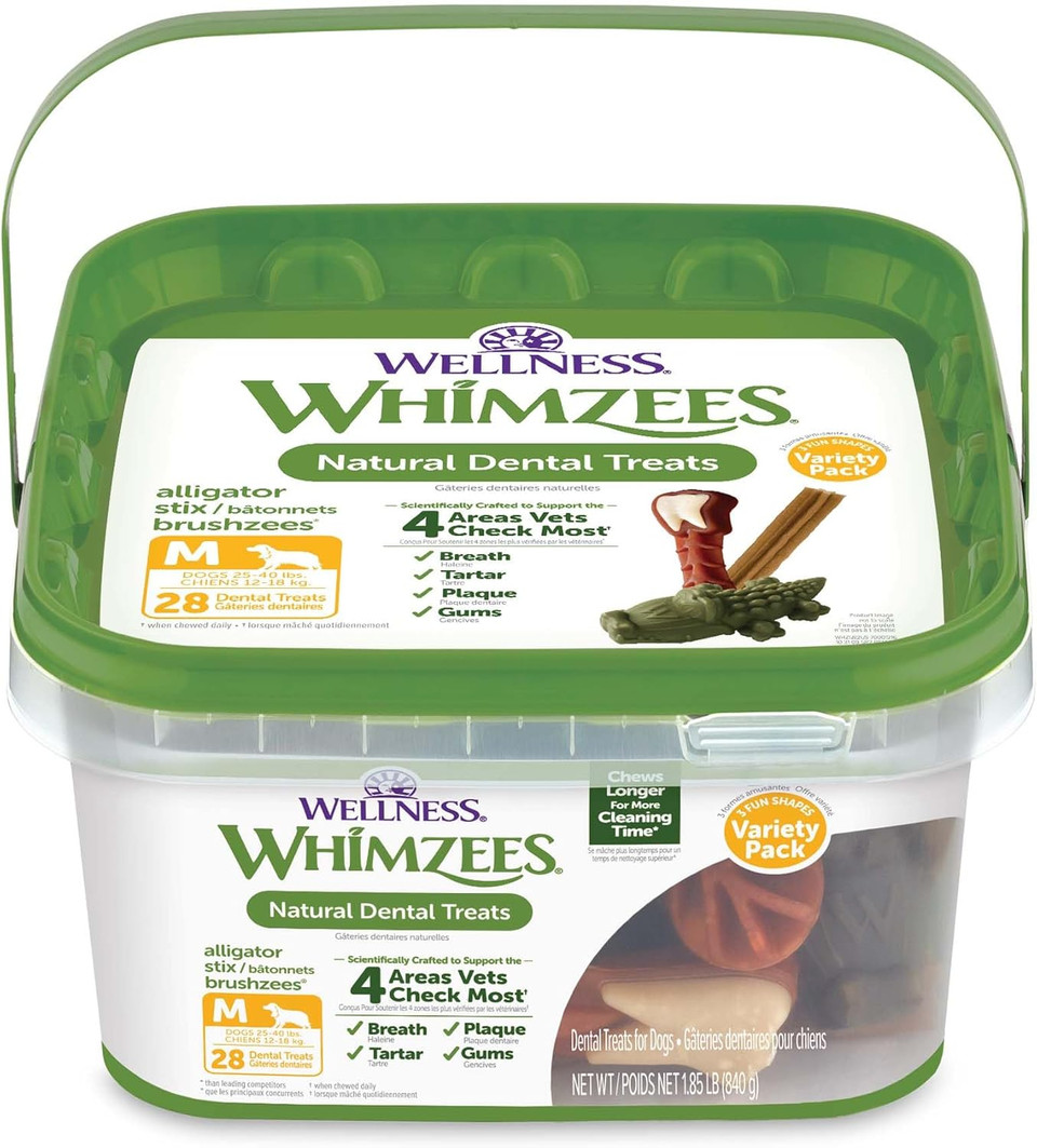 Wellness Whimzees Value Box Dog Dental Treats, Natural Chews, Large Size, (24 Count)