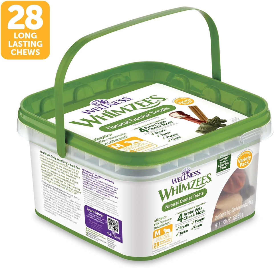 Wellness Whimzees Value Box Dog Dental Treats, Natural Chews, Large Size, (24 Count)