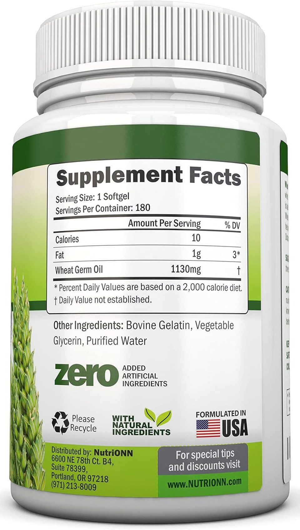 Wheat Germ Oil  1130Mg  180 Softgels  Cold-Pressed & Non Gmo  Natural Source Of Vitamin E  Nourished Skin And Healthy Hair  Heart Health  Powerful Antioxidant  Increased Energy And Stamina