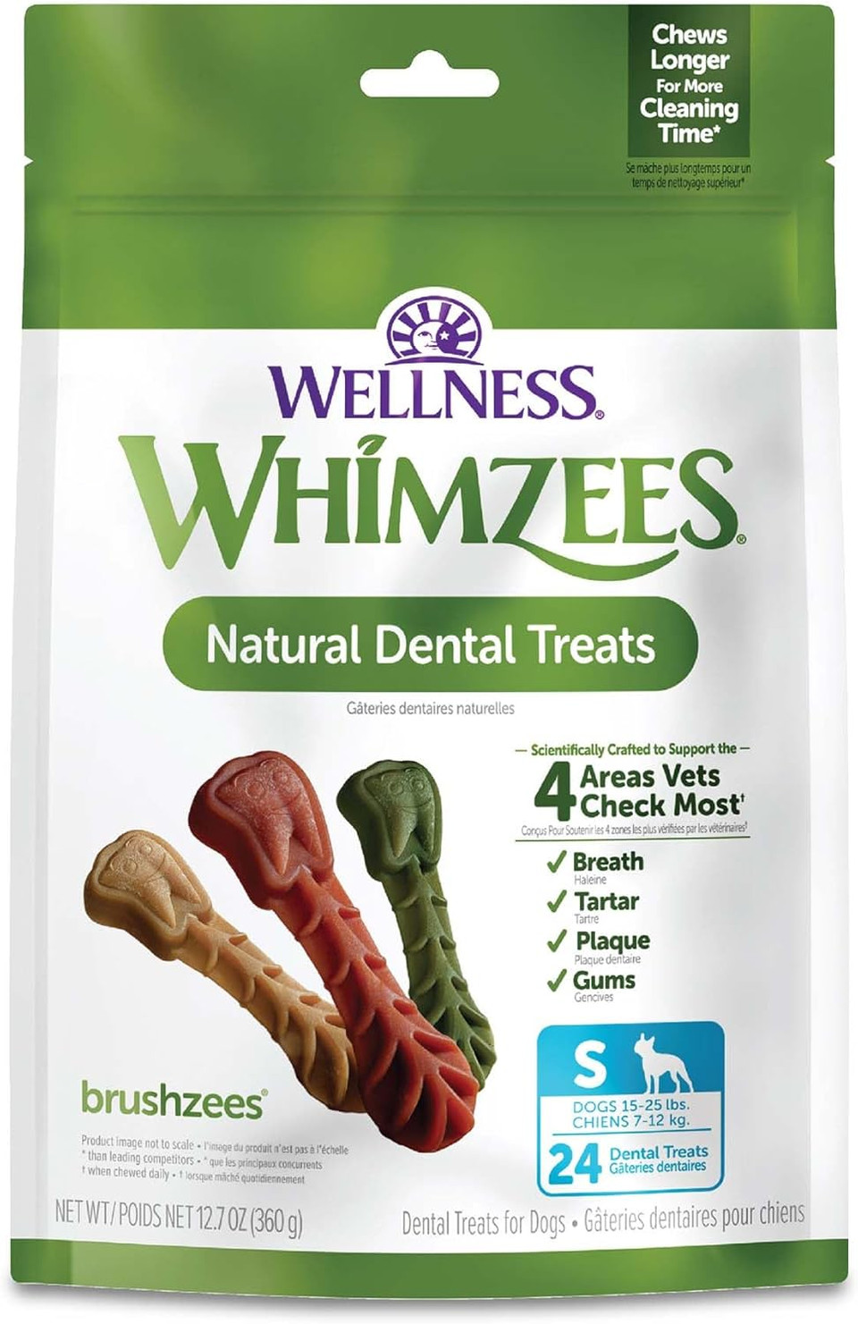 Whimzees Wellness Brushzees Dog Dental Treats, Natural Chews, Small Size Stick, (24 Count)