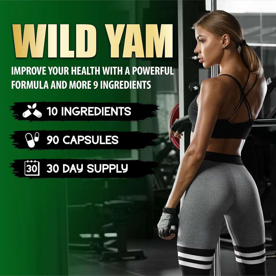 Wild Yam Supplement | Red Clover, Black Cohosh, Evening Primrose, Berberine, Myo-Inositol - Hormone Balance For Women [ 90 Capsules]