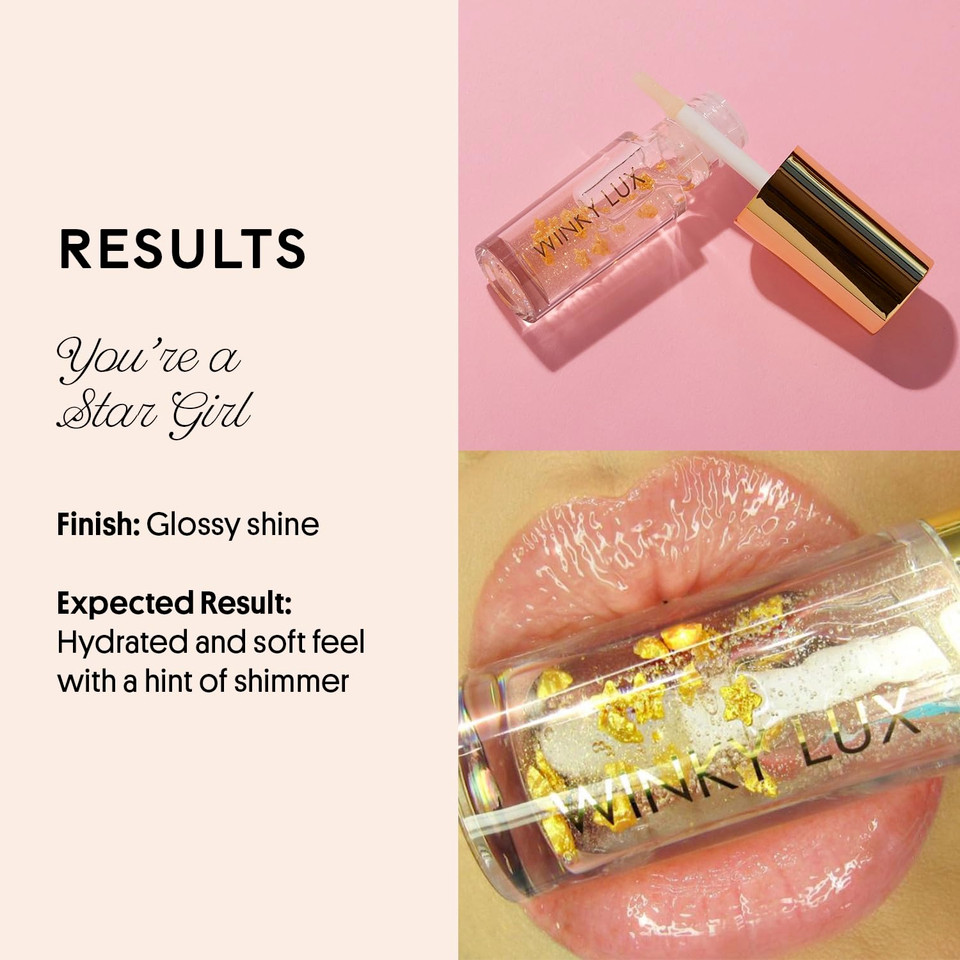 Winky Lux In The Stars Lip Oil, Non Sticky Lip Gloss Oil, Juicy Glossy Lip Balm, Vegan Hydrating Lip Oil With Jojoba Oil, Clear