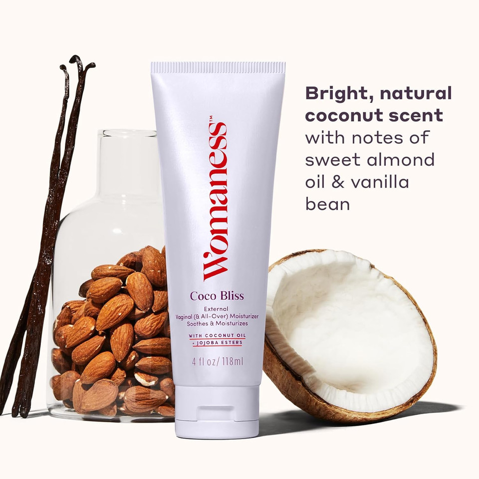 Womaness Coco Bliss Feminine Moisturizer For Dryness  Hydrating Coconut Vaginal Moisturizer For Women  Body & Initimate Moisturizers With Non-Sticky Texture For Dryness Relief & Skin Hydration  4Oz