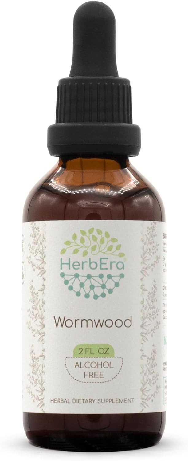 Wormwood B60 Alcohol-Free Herbal Extract Tincture, Concentrated Liquid Drops Natural Wormwood (Artemisia Absinthium) Dried Herb (2 Fl Oz)