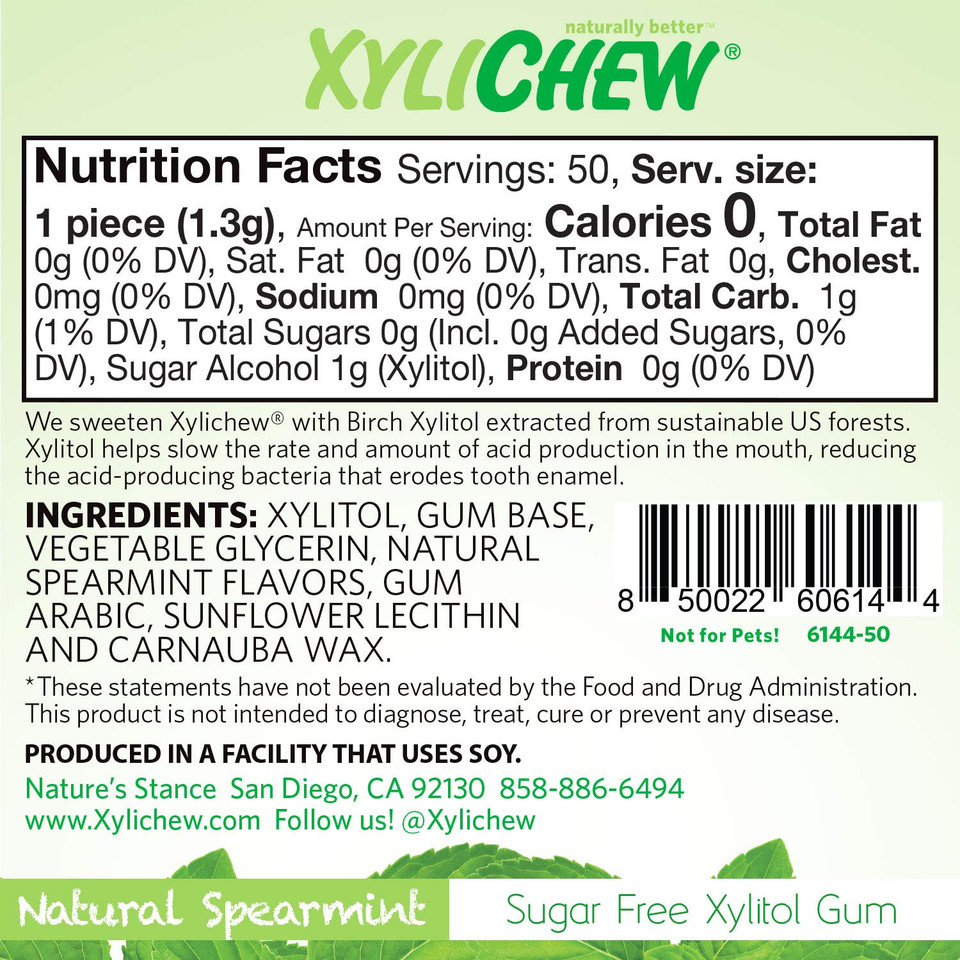 Xylichew 100% Xylitol Chewing Gum - Non Gmo, Non Aspartame, Gluten Free, And Sugar Free Gum - Natural Oral Care, Relieves Bad Breath And Dry Mouth - Peppermint, 60 Count