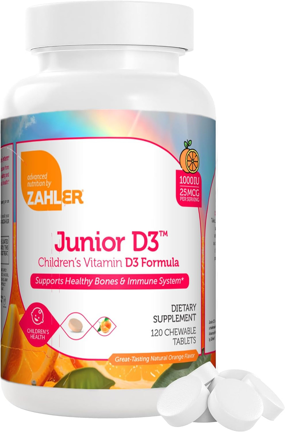 Zahler Junior D3 Vitamins 1000 Iu - For Kids - Vitamin D For Kids To Support Bone, Teeth & Immune Health - Kosher Orange Flavor - 120 Count