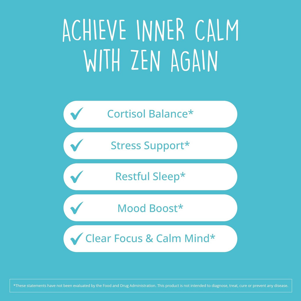 Zen Again Cortisol Manager With Ashwagandha Ksm-66 | Cortisol Supplements For Women | 11-In-1 Complex | Natural Stress Support Supplement With L-Theanine, Rhodiola & Magnesium | Vegan, 60 Ct