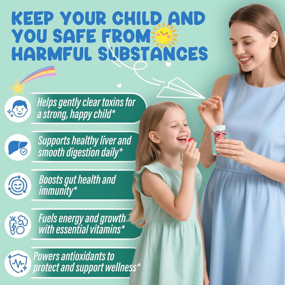 Zeolite Detox For Kids & Adults, 350Mg Zeolite Gummies With 300Mg Organic Chlorella, Glutathione, Probiotic & Vitamin D3, E, C, B6, B12 For Immune & Gut Support, Apple Gummies, 29 Serving