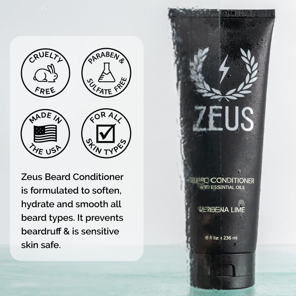 Zeus Beard Conditioner Wash, Green Tea & Natural Ingredients To Cleanse & Soften Beard  Made In Usa (Vanilla Rum) 8 Oz