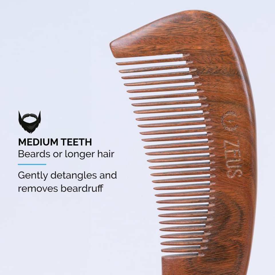 Zeus Curved Sandalwood Beard Comb In Gift Box, Premium Grooming Essential With Sheath For MenS Beard & Hair (M31)