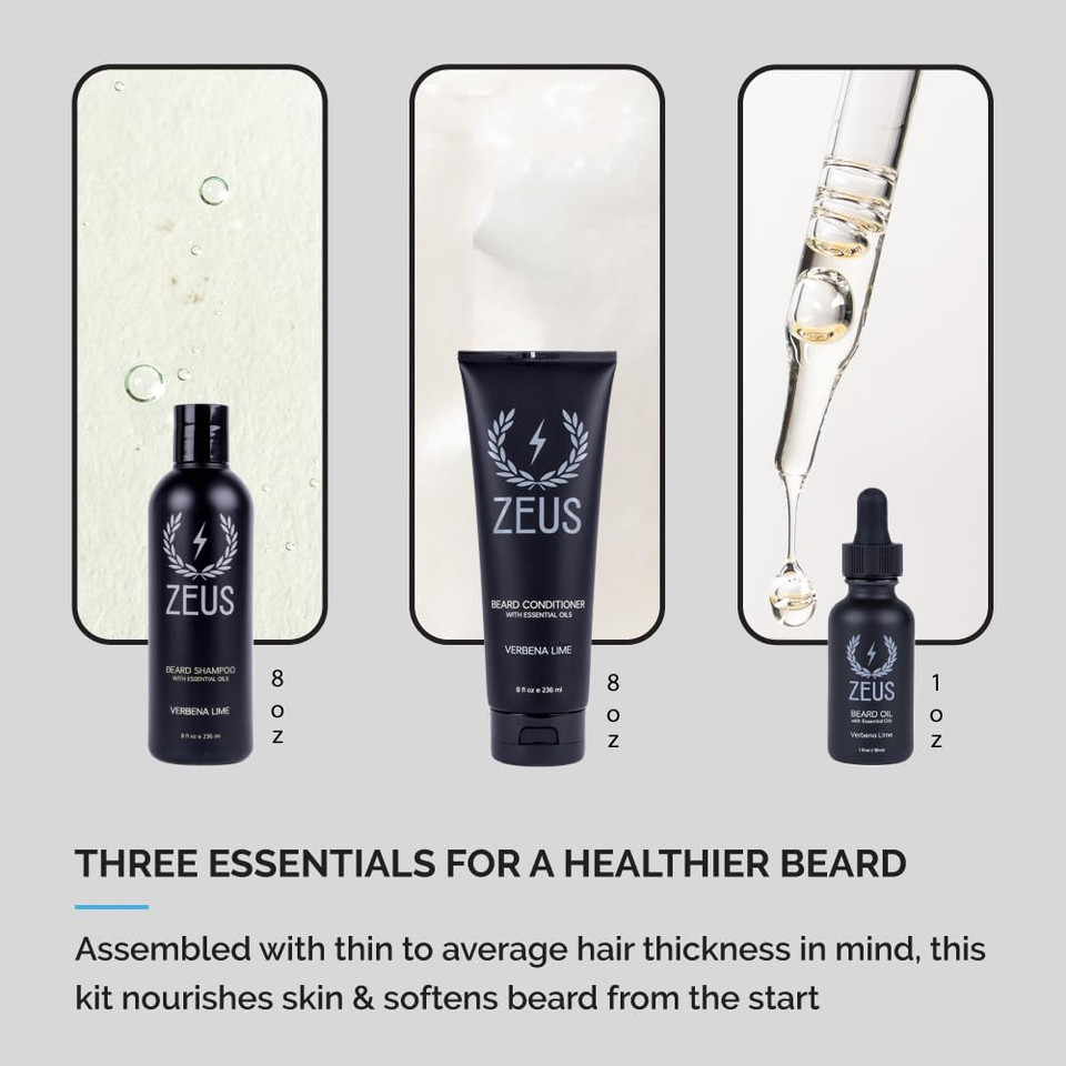 Zeus Starter Beard Wash & Beard Oil Kit For Men, Soften, Hydrates, & Moisturizes Facial Hair (Vanilla Rum) Made In Usa