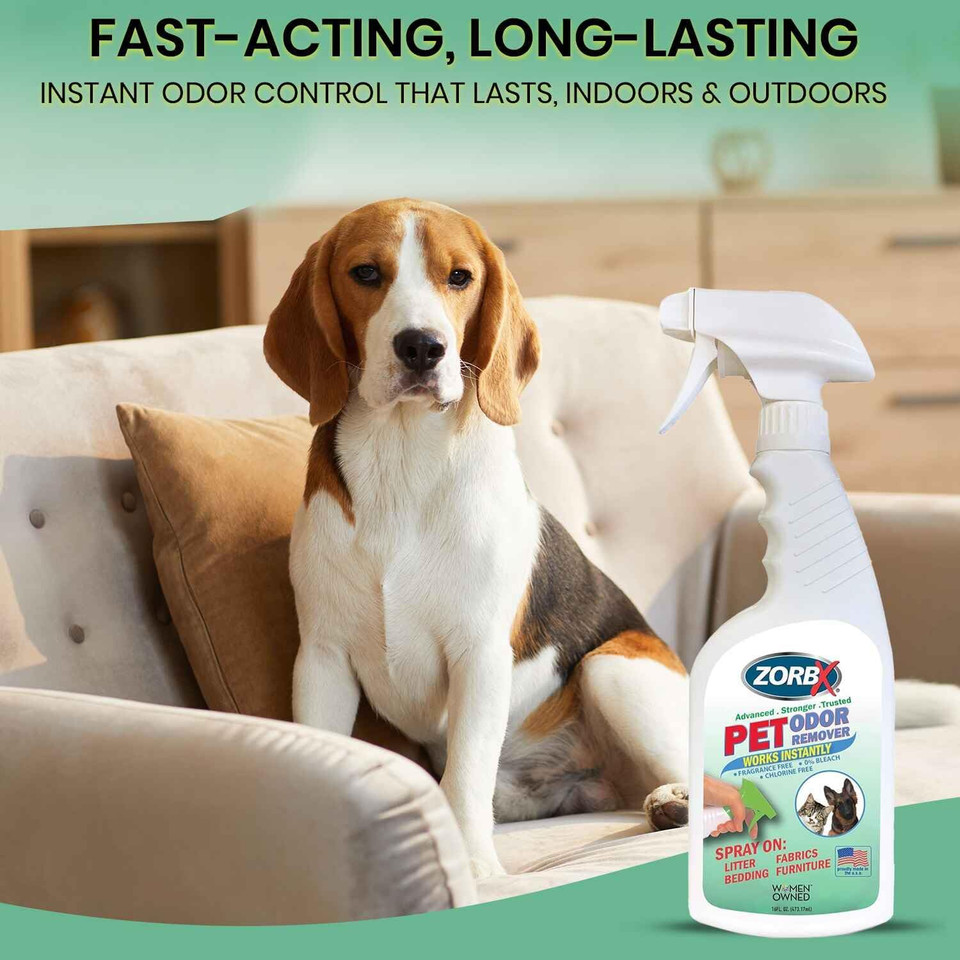 Zorbx Unscented Pet Odor Remover Spray 16 Fl Oz - Perfume Free Strong Litter Odor Remover - Advanced Odor Control For Carpet, Bathroom & Urine Odors - Fast Acting Odor Remover Spray For Dogs & Cats