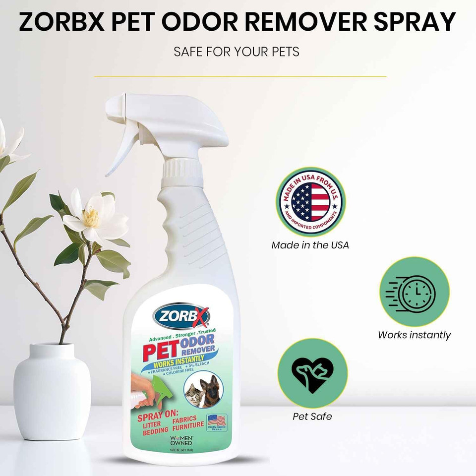 Zorbx Unscented Pet Odor Remover Spray 24 Fl Oz  Perfume Free Strong Litter Odor Remover - Advanced Odor Control For Carpet, Bathroom & Urine Odors - Fast Acting Odor Remover Spray For Dogs & Cats