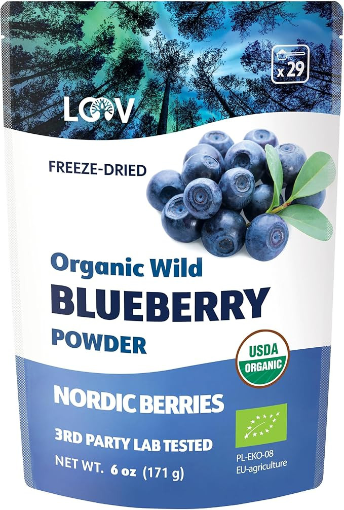 LOOV Organic Wild Blueberry Powder - 41-Day Supply, Good for Smoothie & Breakfast, Freeze-Dried, from Northern Europe, No Added Sugar