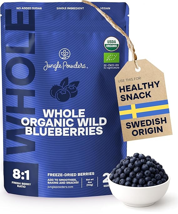 Wild Blueberry Powder Organic  Bag USDA Certified & 3rd Party Lab Tested - Antioxidant Rich Smoothies Freeze Dried Blueberries Organic Blueberry Extract for Baking From Whole Dried Blueberries
