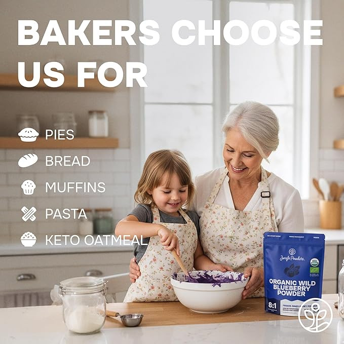 Wild Blueberry Powder Organic  Bag USDA Certified & 3rd Party Lab Tested - Antioxidant Rich Smoothies Freeze Dried Blueberries Organic Blueberry Extract for Baking From Whole Dried Blueberries