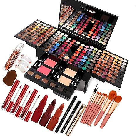 190 Colors Makeup Pallet,Professional Makeup Kit for Women Full Kit,All in One Makeup Sets for Women&Beginner,include Eyeshadow,Lipstick,Compact Powder,Eyeliner,Concealer(004-Black)