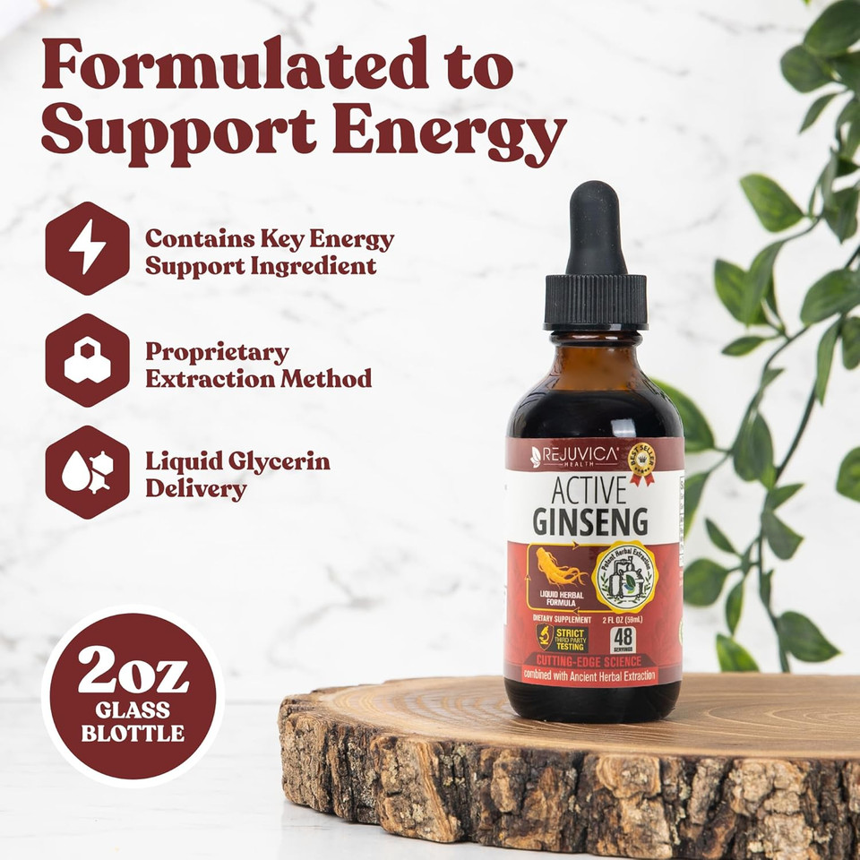 Active Ginseng Korean Red Panax Ginseng with Natural Ginsenosides - All-Natural Advanced Liquid Solution for 2Absorption - Supports Healthy Energy, Vitality, Mood and More