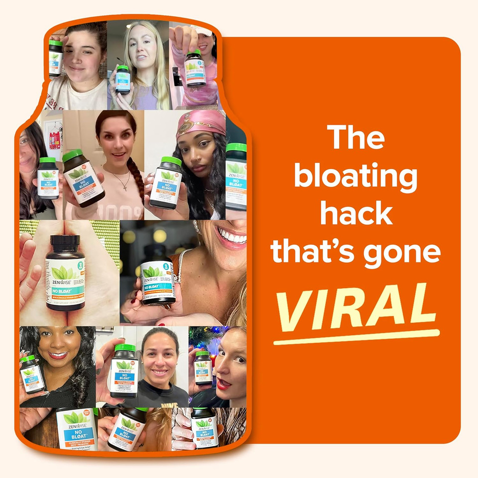 Zenwise Health No Bloat Digestive Enzymes for Gut Health, Gas & Bloating Relief - Multi Enzymes Digestion Supplement with Probiotics, Ginger, Turmeric Dandelion & Lactase - Men & Women