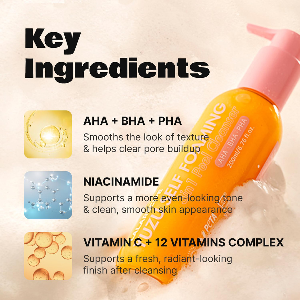 LALARECIPE Yuzu Self-Foaming 3-in-1 Facial Cleanser – Korean Daily Face Wash with AHA BHA PHA for Gentle Exfoliation and Pore Care – Hydrating Cleanser for Dry and Sensitive Skin