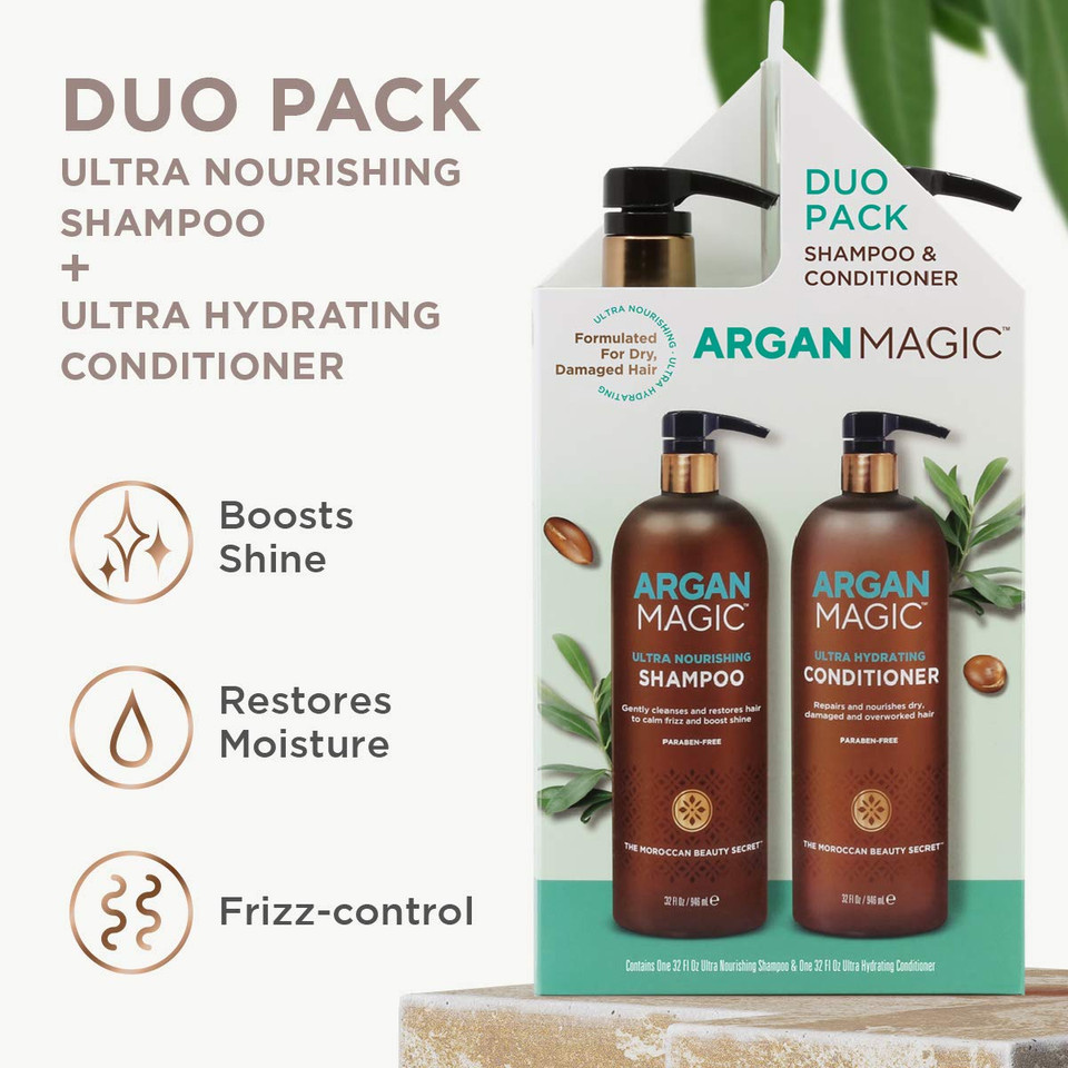 Argan Magic Ultra Shampoo and Conditioner Combo Pack for Dry and Damaged Hair - Revives & Dehydrated Brittle Hair | Detangles, Smooths & Softens | Made in USA, Paraben Free, Cruelty Free (32 oz)