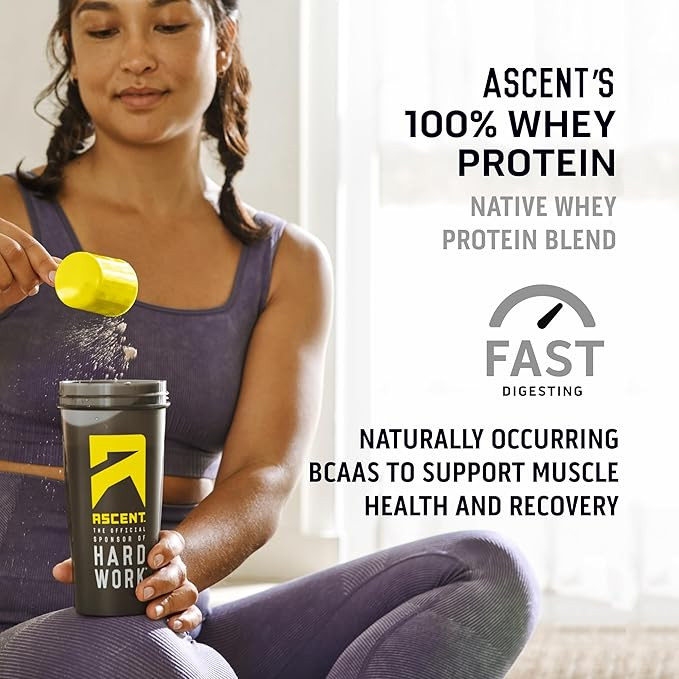 Ascent 100% Whey Protein Powder - Post Workout Whey Protein Isolate, Zero Artificial Flavors & Sweeteners, Gluten Free