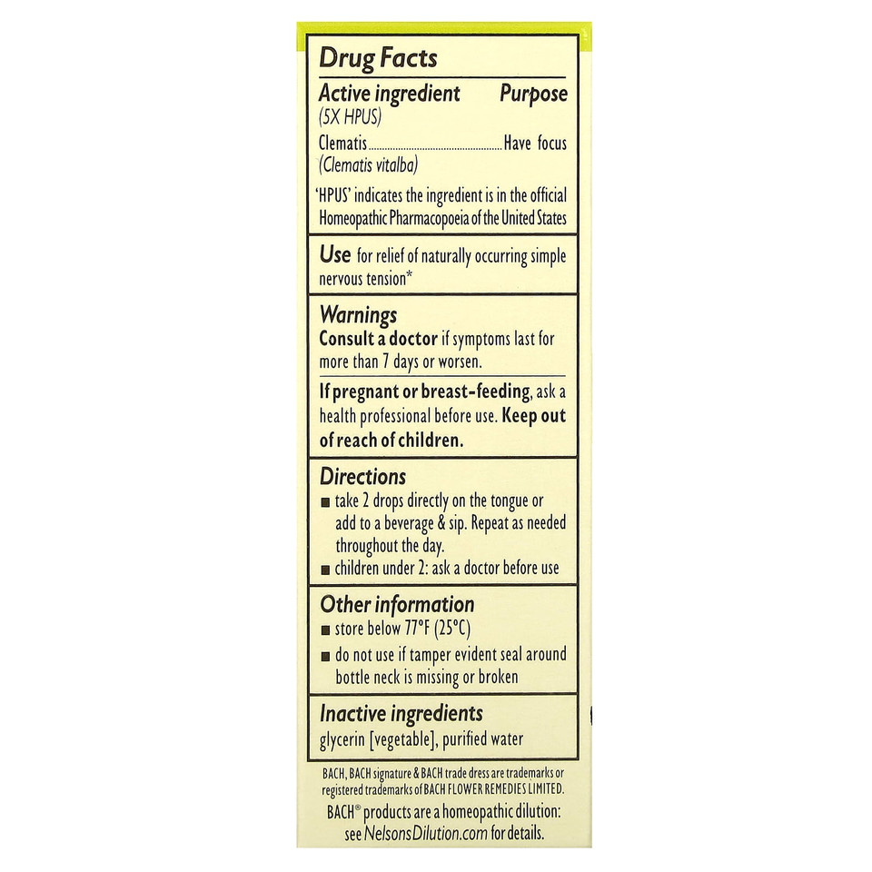 Bach Original Flower Remedies, Clematis, 0.35 fl oz (10 ml)