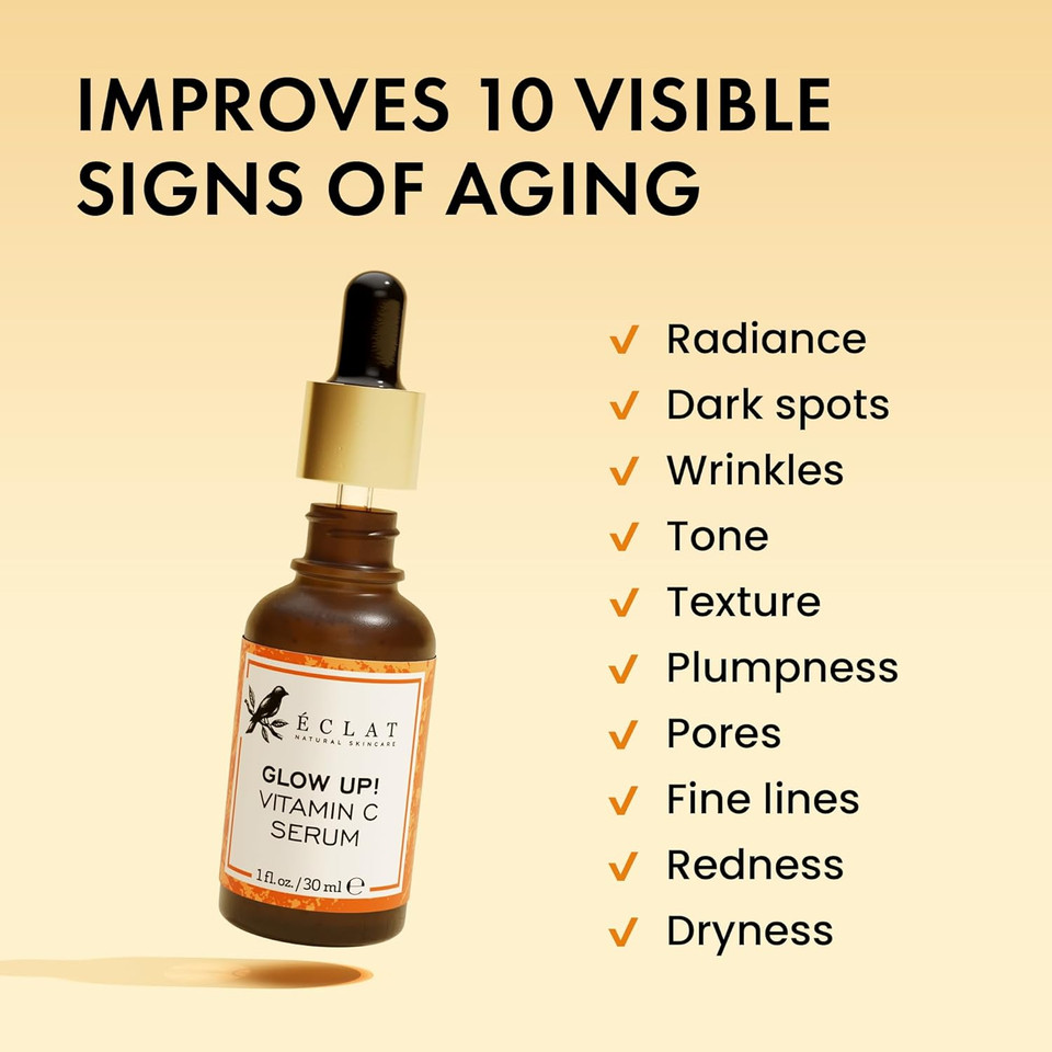 Eclat Skincare  for Face with Hyaluronic Acid, Ferulic Acid, & Vit E - Anti Aging and Skin Brightening Vit C Formula for Face Care 1 Fl Oz