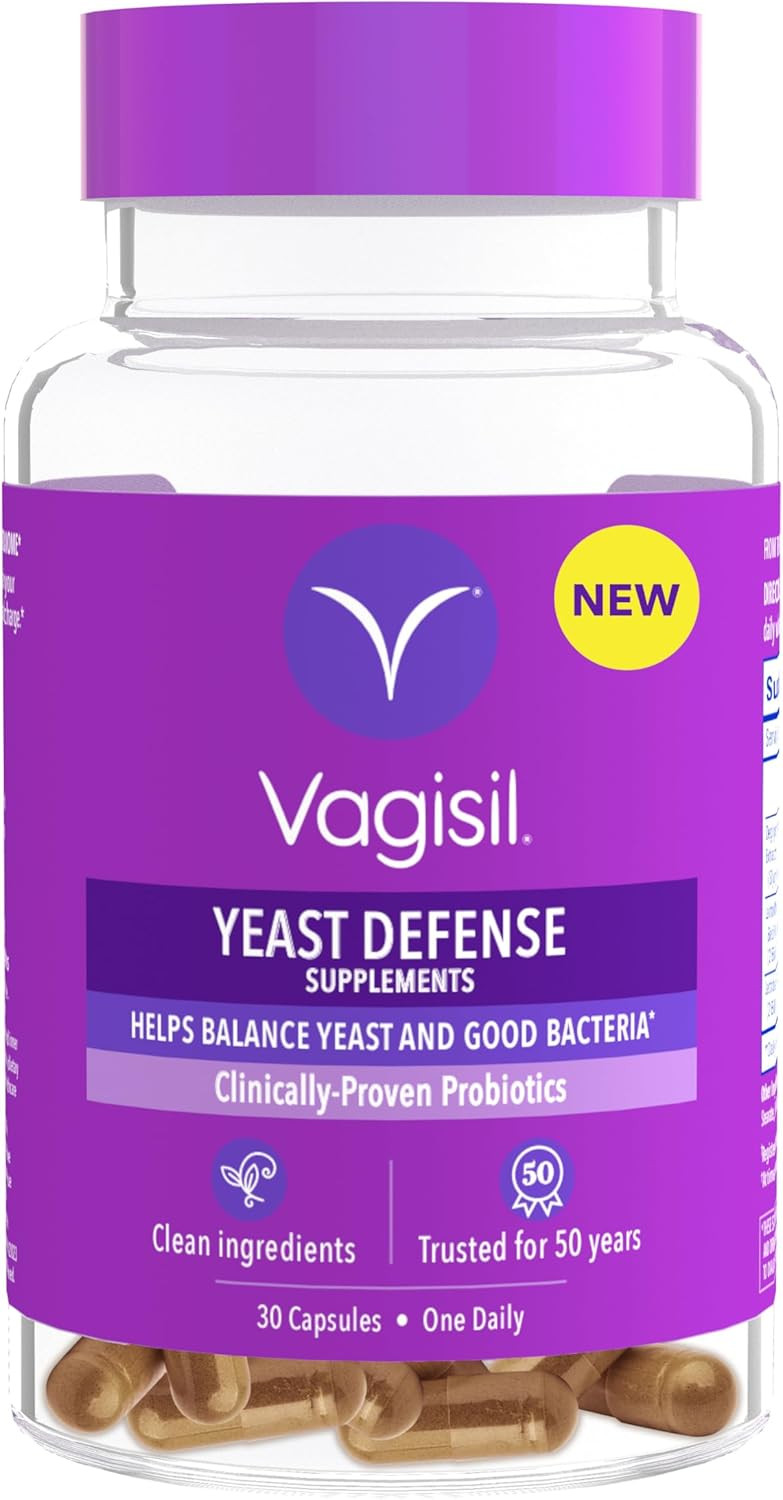 Vagisil Yeast Defense Supplements Helps Balance Yeast and Good Bacteria Clinically-Proven Probiotics Clean Ingredients Promotes A Healthy Vaginal Microbiome Just 1 Capsule Daily 30 Capsules Nutritional Supplement