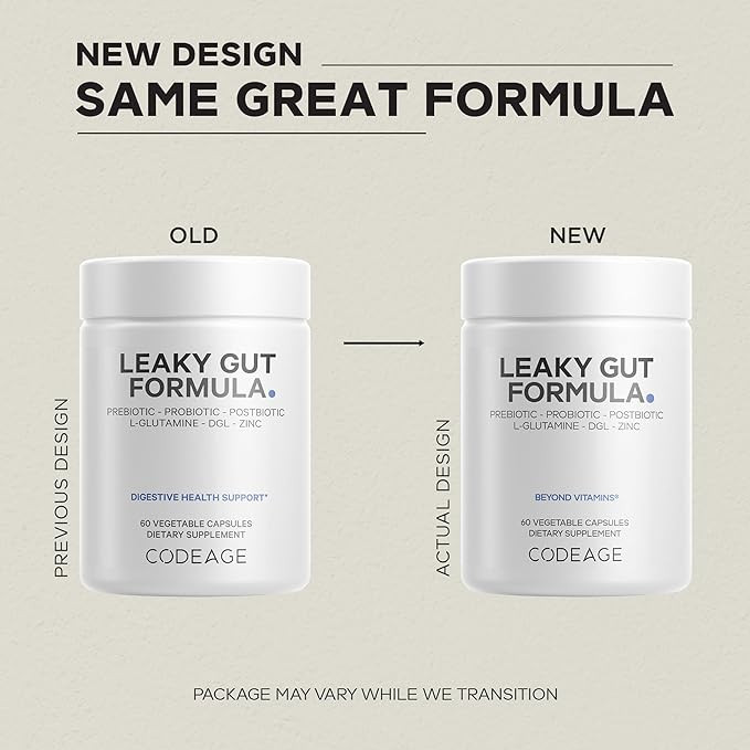 Codeage Leaky Gut Supplement, L-Glutamine, N-Acetylglucosamine, Probiotic, Butyric Acid, Polyphenols, Quercetin, DGL, Marshmallow Root, Berberine, BioPerine, Cinnamon, Vegan, Non-GMO, 60 Capsules